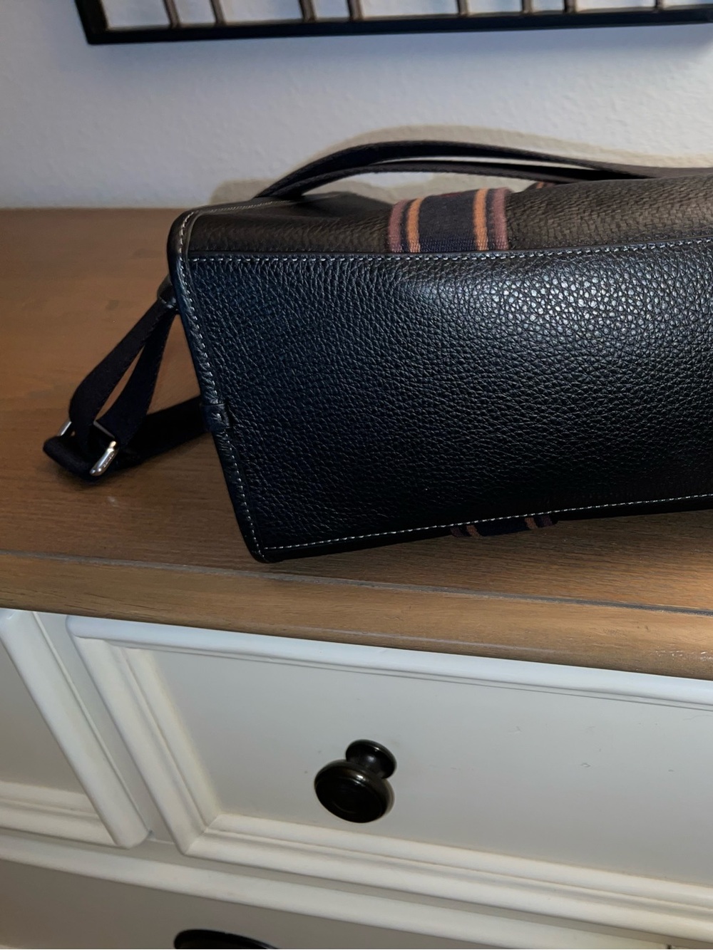 Dooney & Bourke NavyPebbled Leather Messenger Bag with Red Lining